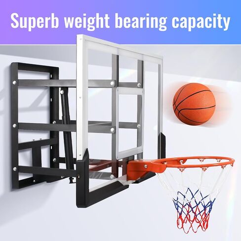54" Wall Mounted Adjustable Basketball Hoop with Shatterproof Backboard and Heavy-Duty Rim, Ideal for Gyms Garages and Schools, Suitable for Outdoor and Indoor Use in Saudi Arabia