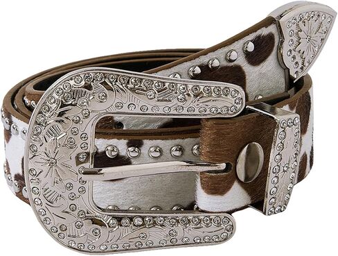 Women's Buckle Belt Cow Print Western Leather Belt Cowgirl Waist Belts in Kuwait