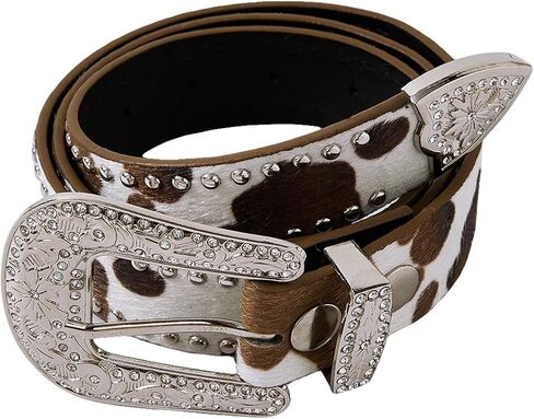 Women's Buckle Belt Cow Print Western Leather Belt Cowgirl Waist Belts in Kuwait