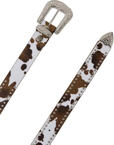 Women's Buckle Belt Cow Print Western Leather Belt Cowgirl Waist Belts in Kuwait