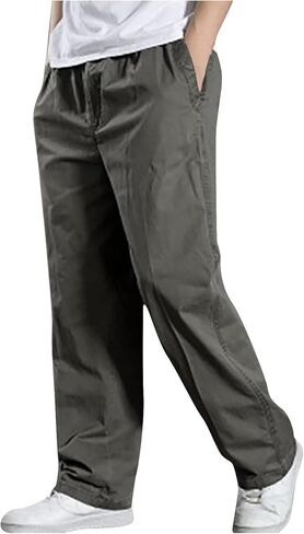 Men's Twill Loose Fit Cotton Pant Casual Elastic Waist Sweatpants Relaxed Full Pull on Cargo Sport Pants in Saudi Arabia