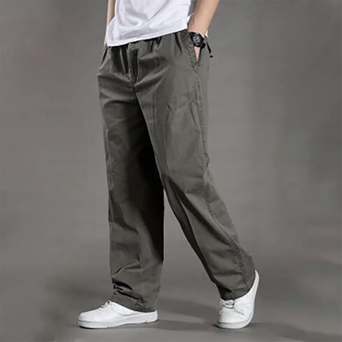 Men's Twill Loose Fit Cotton Pant Casual Elastic Waist Sweatpants Relaxed Full Pull on Cargo Sport Pants in Saudi Arabia