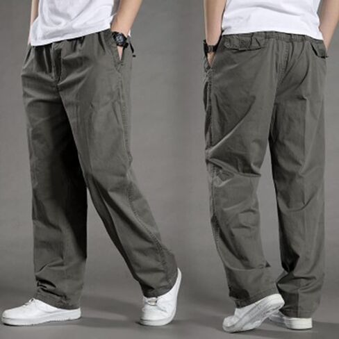 Men's Twill Loose Fit Cotton Pant Casual Elastic Waist Sweatpants Relaxed Full Pull on Cargo Sport Pants in Saudi Arabia