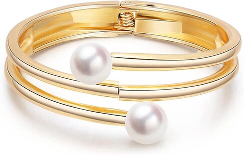 Pearl Bangle Bracelet for Women Chunky Pearl Gold Bangle Opened Bracelet Minimalist Cuff Bracelet for Women in Saudi Arabia