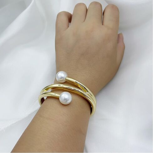 Pearl Bangle Bracelet for Women Chunky Pearl Gold Bangle Opened Bracelet Minimalist Cuff Bracelet for Women in Saudi Arabia