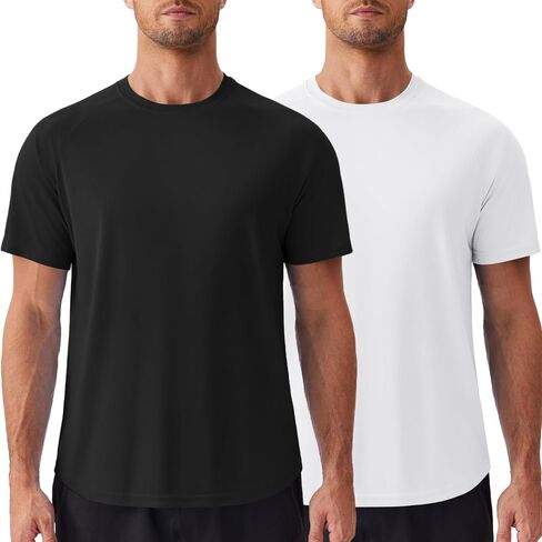 PINSPARK Mens 2 Pack UPF50+ Sun Protection Swim Surf Short Sleeve Athletic Shirts Rash Guard Quick Dry Performance Shirts in Saudi Arabia