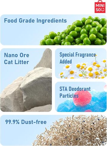 MINISO Clumping Cat Litter, Tofu+Bentonite+Cassava, Odor Control, Rapid Clumping, Water Absorbent and Toilet Flushable, Multi-Cat, Original Style, 15.8lb (2 Pack of 7.9lb Bags) in Kuwait