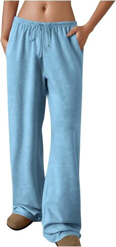 Women's Wide Leg Sweatpants Causal Drawstring High Waist Joggers Baggy Straight Pants Workout Lounge Yoga Trousers in Saudi Arabia