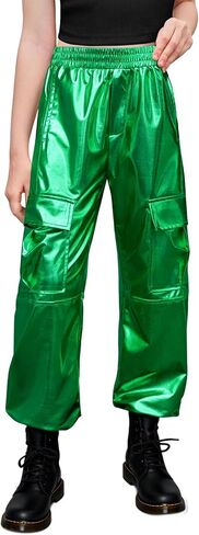 Haloumoning Girls Cargo Cargo Jogger Pants Kids Sparkly Hip Hop Dance ملابس عالية من السراويل in Kuwait