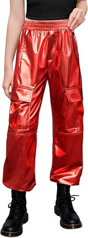 Haloumoning Girls Cargo Cargo Jogger Pants Kids Sparkly Hip Hop Dance ملابس عالية من السراويل in Kuwait