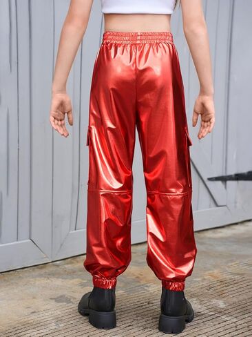 Haloumoning Girls Cargo Cargo Jogger Pants Kids Sparkly Hip Hop Dance ملابس عالية من السراويل in Kuwait