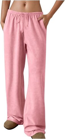 Women's Wide Leg Sweatpants Causal Drawstring High Waist Joggers Baggy Straight Pants Workout Lounge Yoga Trousers in Saudi Arabia