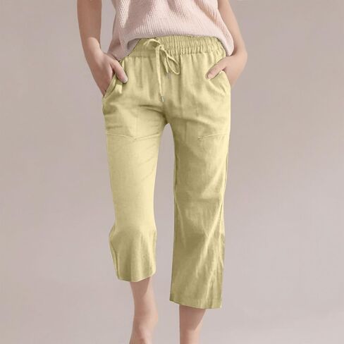 Kids Girls Elastic Waist Capri Pants Toddler Straight Solid Color Casual Drawstring Pants Pockets Loose 3/4 Trousers in Saudi Arabia
