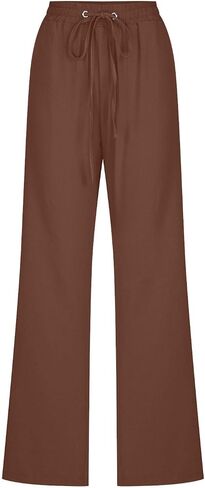 Women's Linen Pant Drawstrings Straight Leg High Waist Trousers Summer Casual Lightweight Breathable Long Pants in Saudi Arabia