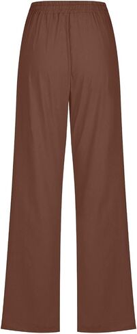 Women's Linen Pant Drawstrings Straight Leg High Waist Trousers Summer Casual Lightweight Breathable Long Pants in Saudi Arabia