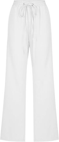 Women's Linen Pant Drawstrings Straight Leg High Waist Trousers Summer Casual Lightweight Breathable Long Pants in Saudi Arabia