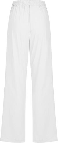 Women's Linen Pant Drawstrings Straight Leg High Waist Trousers Summer Casual Lightweight Breathable Long Pants in Saudi Arabia