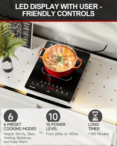 Portable Induction Cooktop, 1800W Hot Plate Countertop Burner with 8 Temp Levels, Timer, Auto-Shut-Off, Touch Panel, LED Display, Auto Pot Detection, Child Safety Lock in Saudi Arabia