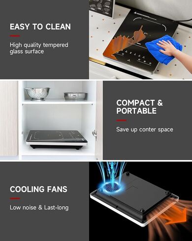 Portable Induction Cooktop, 1800W Hot Plate Countertop Burner with 8 Temp Levels, Timer, Auto-Shut-Off, Touch Panel, LED Display, Auto Pot Detection, Child Safety Lock in Saudi Arabia