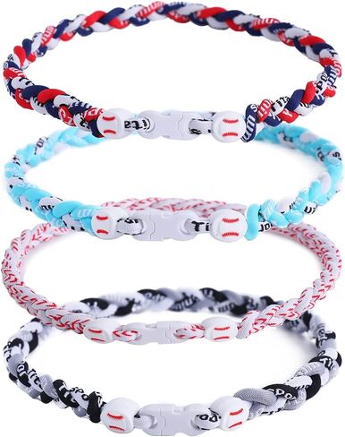 4 Pieces Baseball Necklaces for Boys,Three Braided Rope Tornado Sports Titanium Necklaces,Baseball Accessories Drip in Kuwait