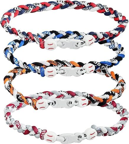 4 Pieces Baseball Necklaces for Boys,Three Braided Rope Tornado Sports Titanium Necklaces,Baseball Accessories Drip in Kuwait
