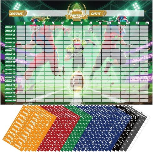 Fantasy Football Draft Board 2025-2026 Kit - 63inch x 43inch Extra Large Set 14 Teams 20 Rounds with 600+ Total Label Stickers - Premium Color Edition in Saudi Arabia