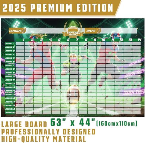 Fantasy Football Draft Board 2025-2026 Kit - 63inch x 43inch Extra Large Set 14 Teams 20 Rounds with 600+ Total Label Stickers - Premium Color Edition in Saudi Arabia