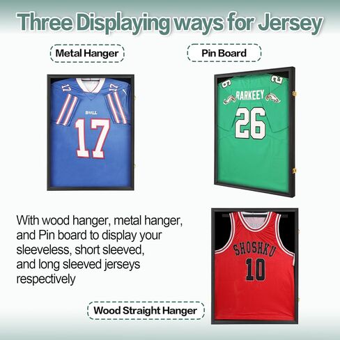 Jersey Frame Display Case for Wall ,Large Lockable T-Shirt Shadow Box with Clear UV Protection Acrylic & Hangers for Football Basketball Baseball Soccer Hockey, Matte Black 1 Pack in Saudi Arabia