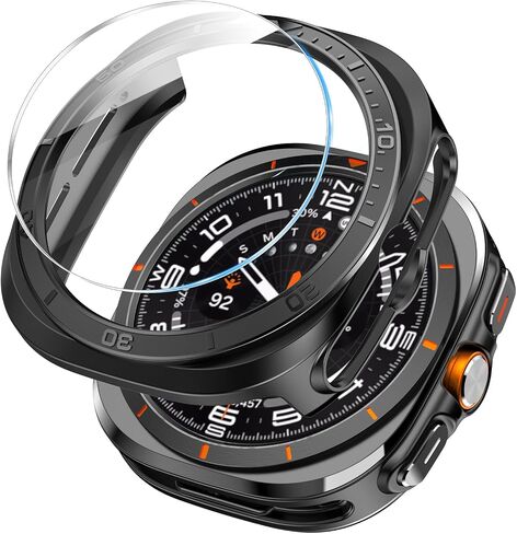 AMANECER Rugged PC Case Compatible with Galaxy Watch 7 Ultra, Anti-Scratch Metal Bezel Ring for Samsung Watch 47MM 2024 Release, Stylish Armor Bumper Cover Protector of Smartwatch Accessory- Black in Saudi Arabia