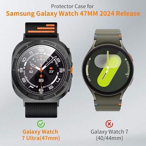 AMANECER Rugged PC Case Compatible with Galaxy Watch 7 Ultra, Anti-Scratch Metal Bezel Ring for Samsung Watch 47MM 2024 Release, Stylish Armor Bumper Cover Protector of Smartwatch Accessory- Black in Saudi Arabia