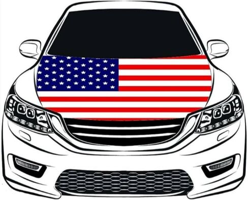 غطاء محرك السيارة Cover American Flag 3.3x5ft / 6x7ft Universal Fit للسيارات والشاحنات ومواد البوليستر المرنة مع السحابات الآمنة- يمكن غسلها- لافتة سيارة (S) in Saudi Arabia