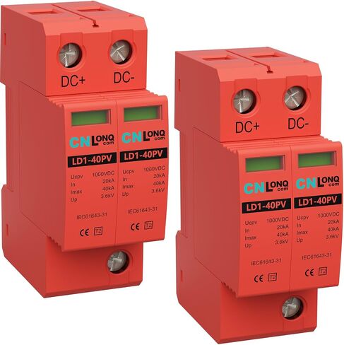 2P 40KA Voltage Surge Protector DC 1000V Solar PV Lightning Arrester Device for Rv, Home Lightning Protection System 35mm DIN Rail Mount (2pcs) in Saudi Arabia