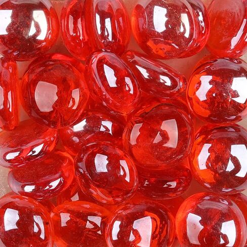 LiFschal Flat Glass Marbles,Orange Red Glass Gems,Flat Bottom Marble Beads,Vase Fillers Beads Decorative Glass Pebbles for Fish Tank Home Decorative,About 200G(0.45LB),32-37PCS in Kuwait