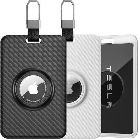 حامل بطاقة المفاتيح لـ Tesla مع فتحة Airtag Slot TNSNK Carbon Carbon Case Case مع سلسلة مفاتيح لمفتاح Tesla 3 Y S X (أسود) in Kuwait