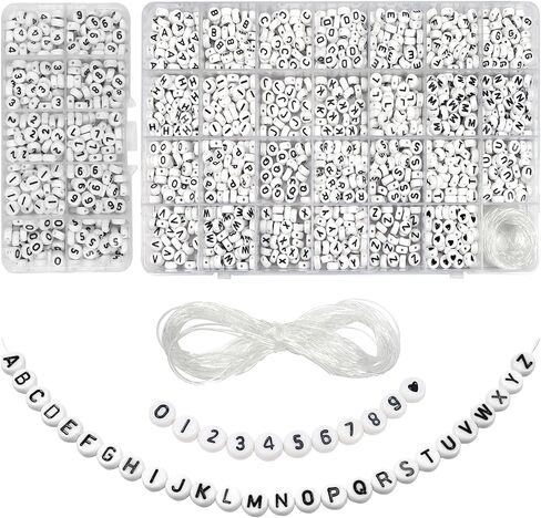 TOAOB 1940PCS Letter Beads 4x7mm Acrylic Round alphabet حبات للأساور الفضية حبات القلب مع سلسلة لصنع المجوهرات Make Friends in Kuwait