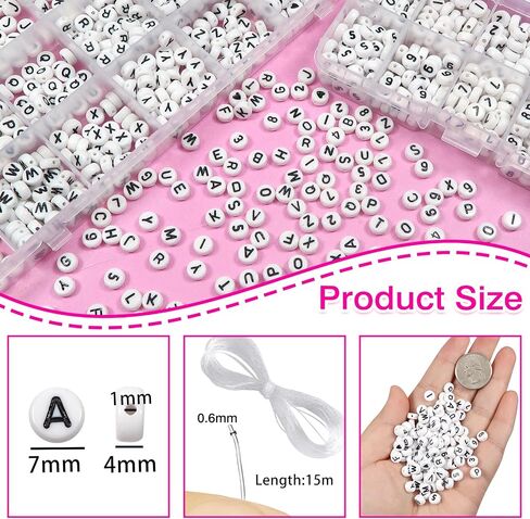 TOAOB 1940PCS Letter Beads 4x7mm Acrylic Round alphabet حبات للأساور الفضية حبات القلب مع سلسلة لصنع المجوهرات Make Friends in Kuwait