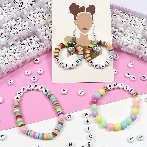 TOAOB 1940PCS Letter Beads 4x7mm Acrylic Round alphabet حبات للأساور الفضية حبات القلب مع سلسلة لصنع المجوهرات Make Friends in Kuwait