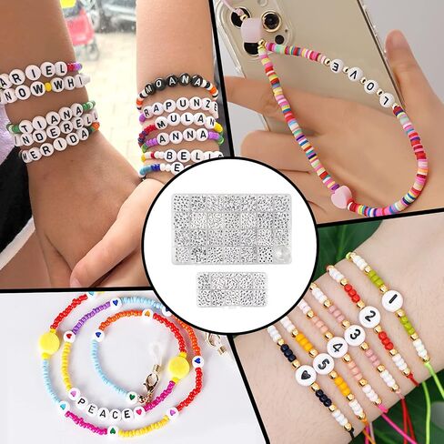 TOAOB 1940PCS Letter Beads 4x7mm Acrylic Round alphabet حبات للأساور الفضية حبات القلب مع سلسلة لصنع المجوهرات Make Friends in Kuwait