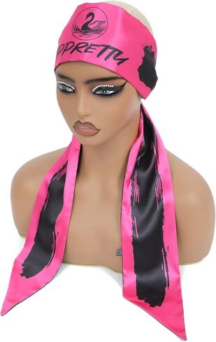 2Pcs Satin Edge Laying Scarf Scarves for Women's Lace Front Wig Non Slip Wigs Grip Band for Yoga, Makeup,Facial, Sport .One side black, One side brand pattern.Length 60 inch, Width 3.75 inch in Saudi Arabia