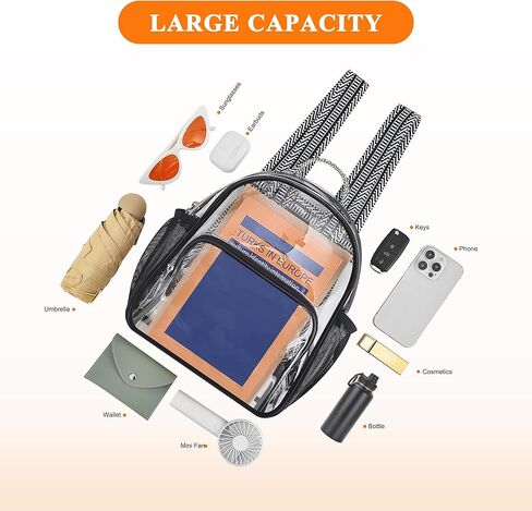 Layflat Clear Bag for Stadium Events 12x12x6 Small Clear Backpack Stadium معتمدة لحضور الأحداث الرياضية للحفلات الموسيقية. in Kuwait