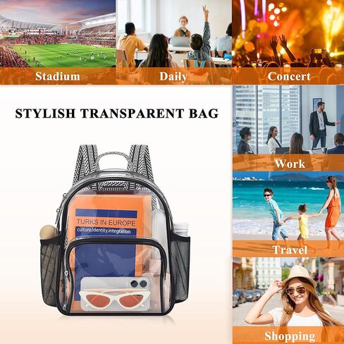 Layflat Clear Bag for Stadium Events 12x12x6 Small Clear Backpack Stadium معتمدة لحضور الأحداث الرياضية للحفلات الموسيقية. in Kuwait