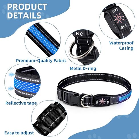 LED Light Up Dog Collar: Rechargeable Waterproof Safety Collars for Dogs During Night Walking - Glow in The Dark Lights for Pet Flashing Gear - Best Glowing Neon Lighted USB Accessories at Nite Time in Saudi Arabia