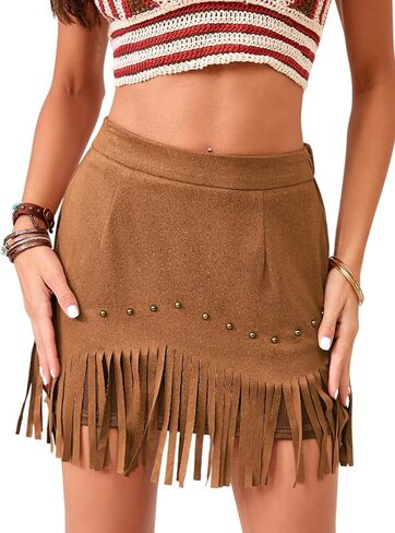 Western Skirts for Women Fringe Mini Suede Cowgirl Skirt for Country Concert Rodeo Outfit Rave Festival in Saudi Arabia