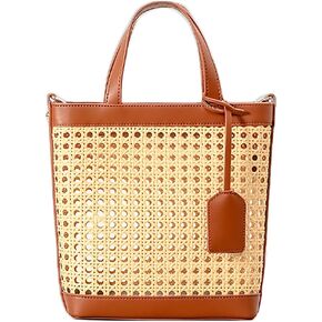 Rattan Tote Bag for Women Straw Beach Bag Crossbody Purse PU Leather Summer Shoulder Bag Cute Boho Purses Tote Handbag in Kuwait