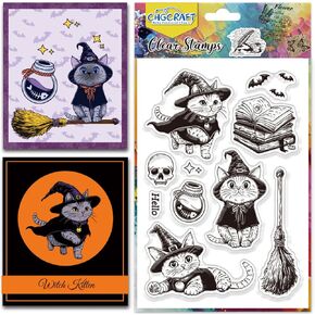 CHGCRAFT Realistic Witch Clear Stamps Magic Potion Transparent Stamps Broom Silicone Clear Stamp Seals for DIY Scrapbooking Photo Album Decoration, 4.3x6.3 inch in Kuwait