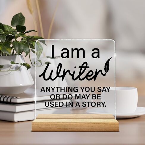 Writer Gifts for Women Men, Inspirational Gifts for Writers Authors Novelist, Acrylic Plaque Sign with Wooden Stand Home Office Decor in Saudi Arabia