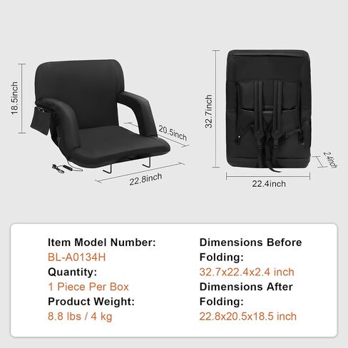 Happybuy Double Heated Stadium Seat with Back Support, 3-Level Heating Padded Bleacher Chair with Cupholder for Sports, Camping, Concerts in Saudi Arabia