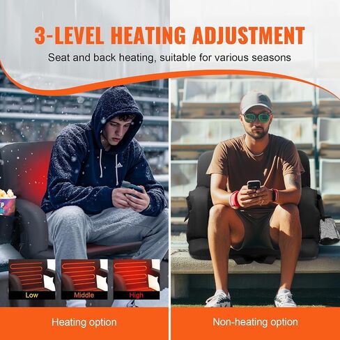 Happybuy Double Heated Stadium Seat with Back Support, 3-Level Heating Padded Bleacher Chair with Cupholder for Sports, Camping, Concerts in Saudi Arabia