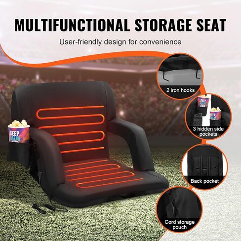 Happybuy Double Heated Stadium Seat with Back Support, 3-Level Heating Padded Bleacher Chair with Cupholder for Sports, Camping, Concerts in Saudi Arabia