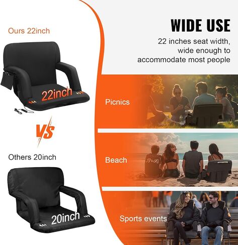 Happybuy Double Heated Stadium Seat with Back Support, 3-Level Heating Padded Bleacher Chair with Cupholder for Sports, Camping, Concerts in Saudi Arabia